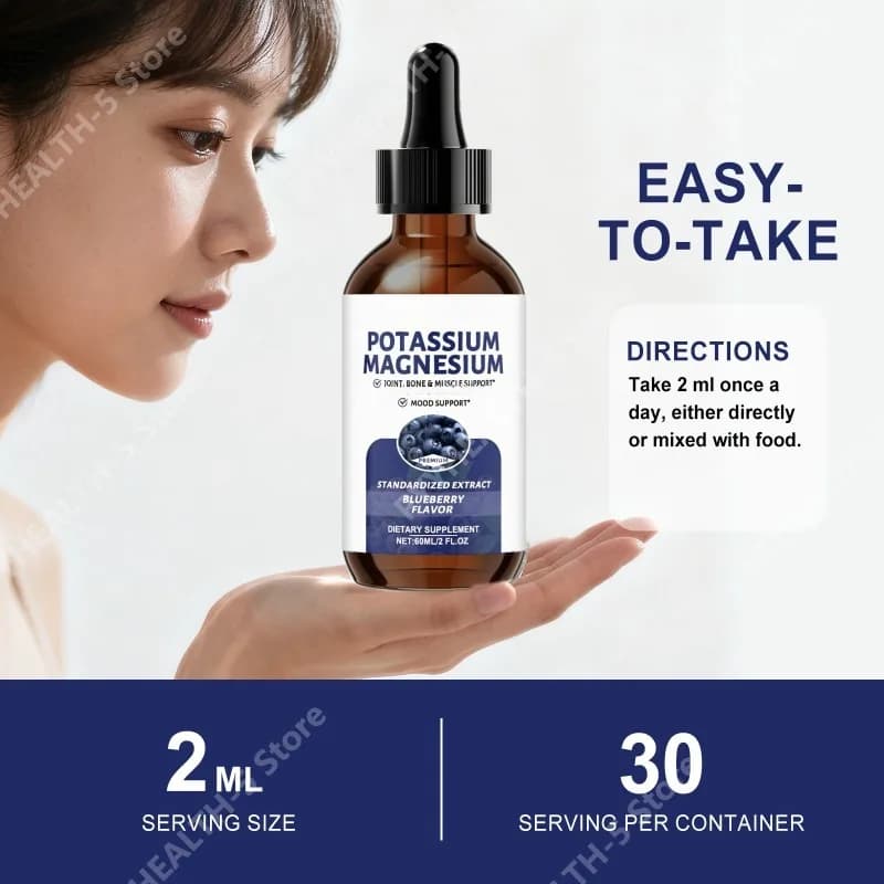 Gocce di Potassio e Magnesio con Vitamine, Integratore Liquido in Flacone da 60 Ml, Supporto Quotidiano per il Benessere, Immunità ed Equilibrio Energetico