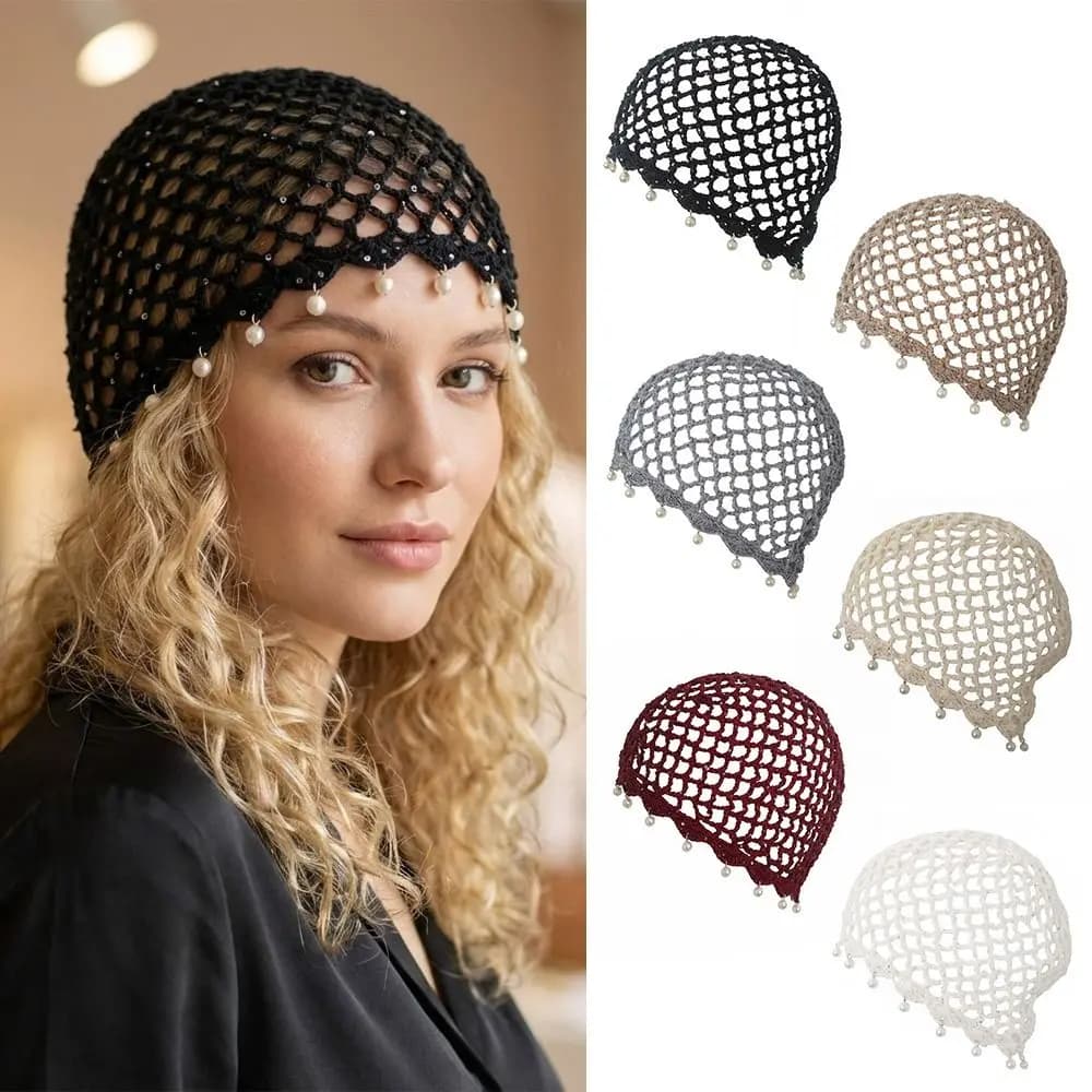 Cappello Bohemien Traforato Lavorato a Maglia con Perle e Frange, Berretto Traspirante per Viaggi