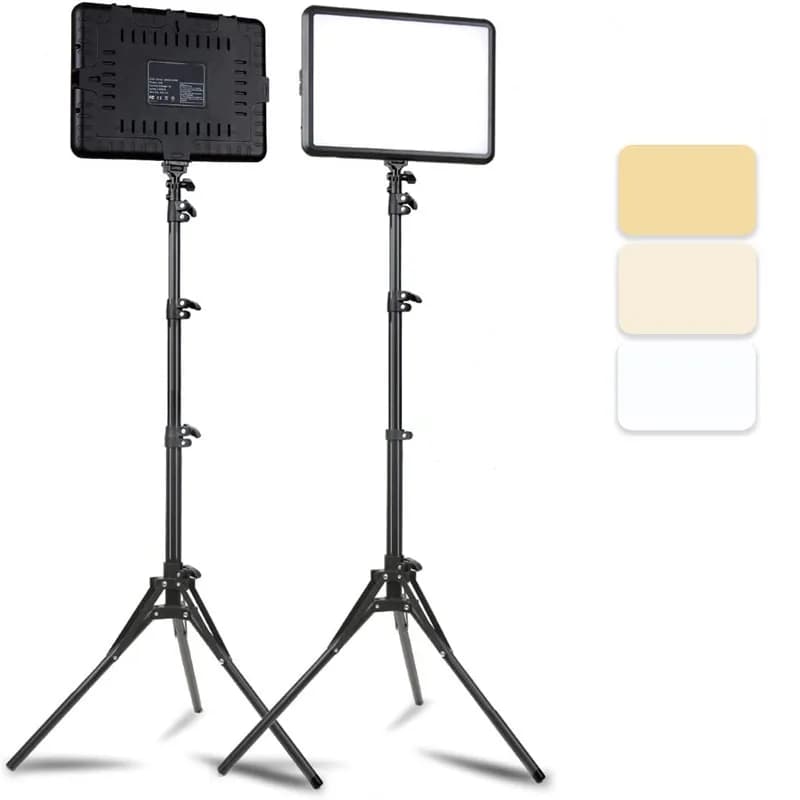 Photo studio lamp kit for illumination of bright LED video panels with 8/12 inch adjustable brightness, for live stream YouTube
