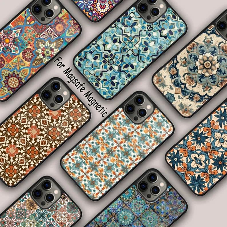 Custodia Magnetica per Telefono con Mosaico Boho per APPLE iPhone 17 Air 16 14 13 12 Pro Max 15 Plus, Compatibile con Ricarica Wireless MagSafe
