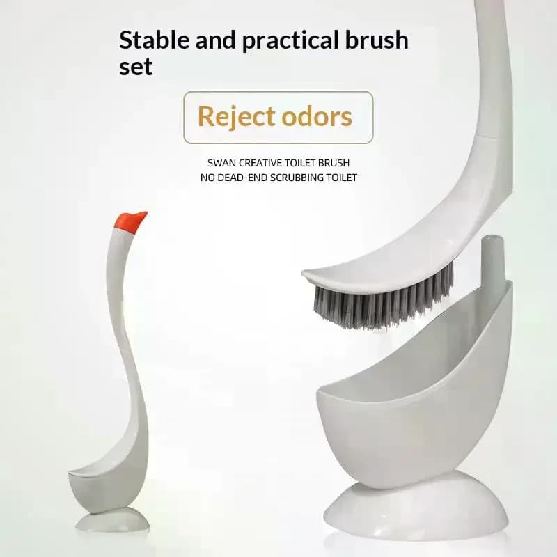 Simpatico scopino per WC con manico lungo Supporti per WC a forma di cigno Accessori per il bagno Stantuffo per WC in plastica Strumento per la pulizia della casa