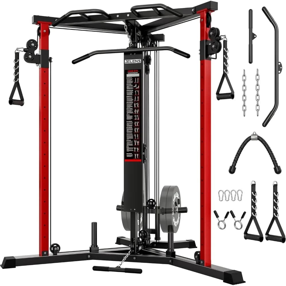 Cable Crossover Machine with High and Low Pulley System, Home Gym Functional Trainer with Pull Up Bars and Optional Bundle