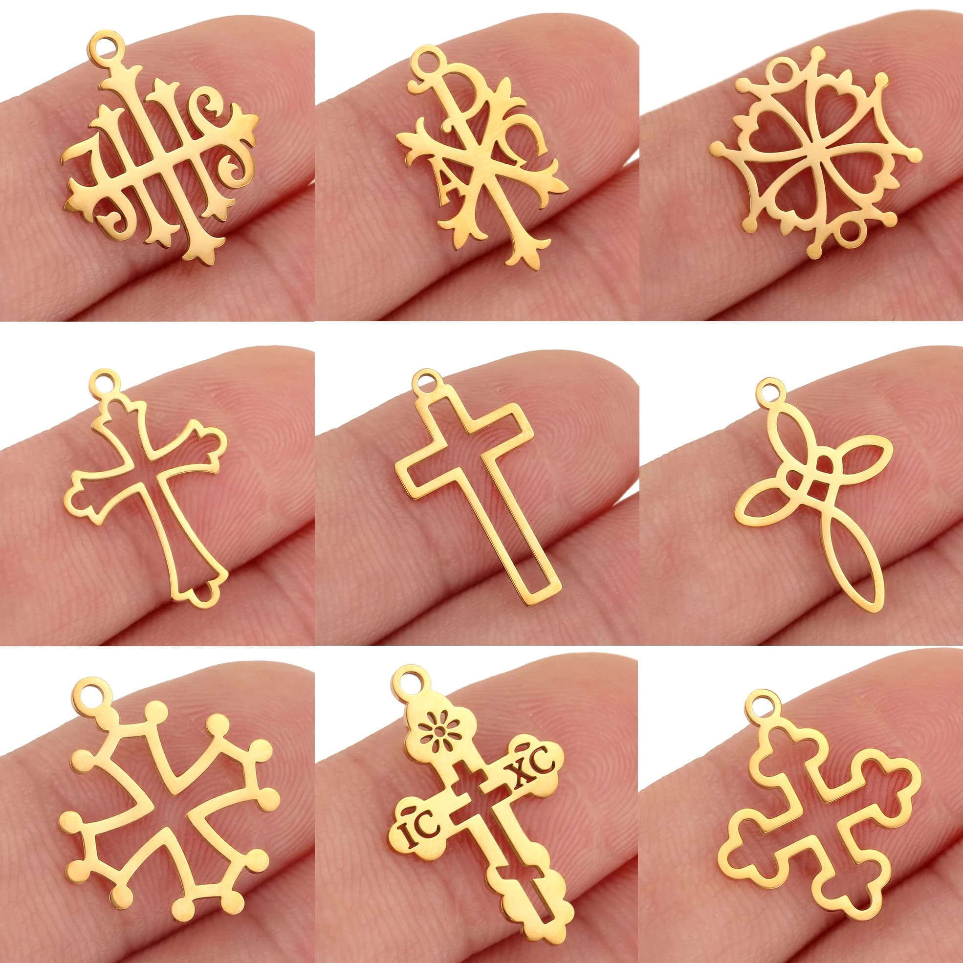 5Pcs Geometry Cross Charms for Jewelry Making Stainless Steel Crucifix Pendants DIY Crafting Bracelets Necklace Earrings Making