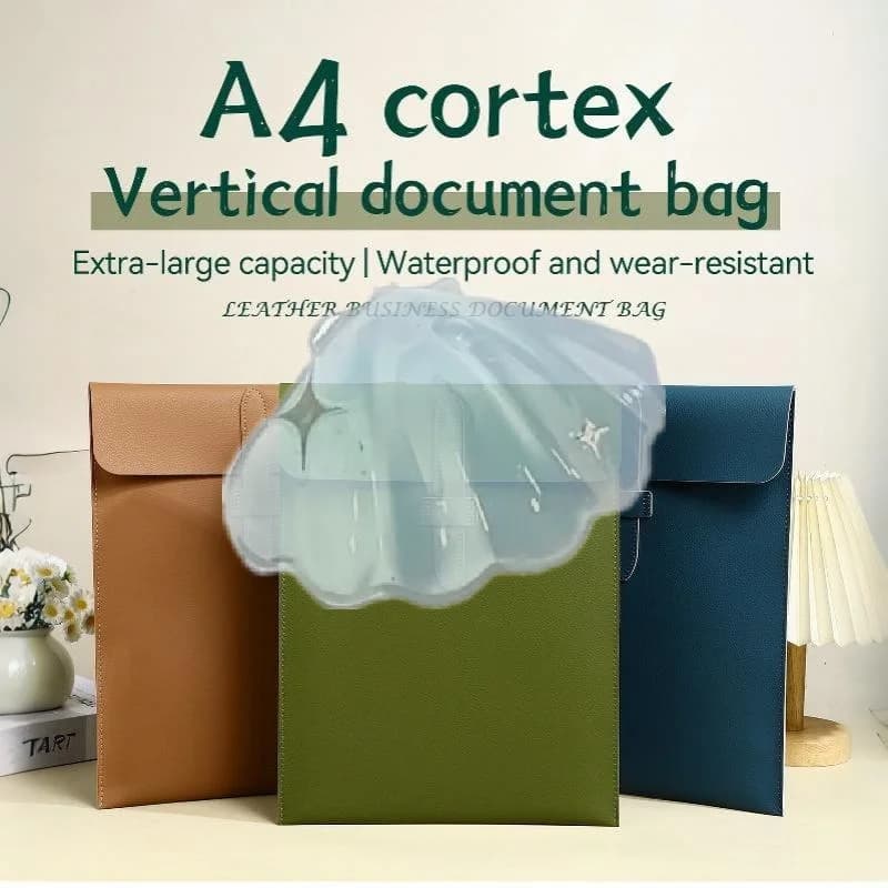 New A4 Cortex Vertical Thick Leather Document Bag Folder Storage For Contract Invoice Tablet Back To School Use