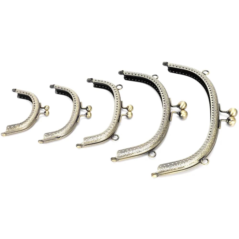 5Pcs Arc Shape Metal Purse Frame Bronze Embossed Texture Embossed Clutch Frame Kiss Lock Clasp Frame For Coin Purse Making