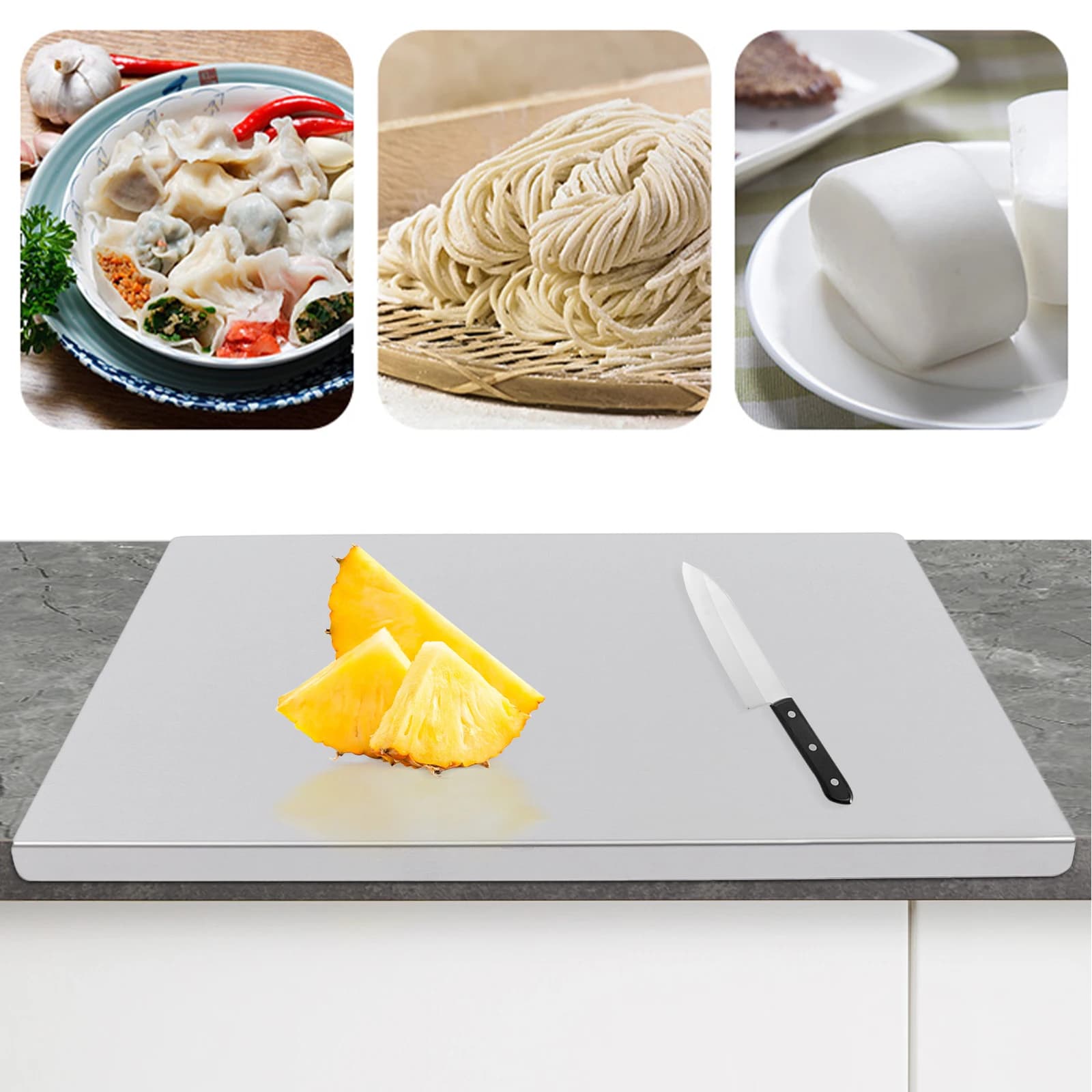 Tagliere in acciaio inossidabile 60x50 cm con bordo piegato a forma di L per tagliare verdure, impastare, protezione da bancone della cucina