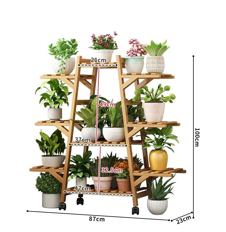 Multi Tier Rolling Bamboo Plant Stand Thickened Flower Pot Shelf Indoor Outdoor Plant Display Stand forLiving Room Balcony Patio