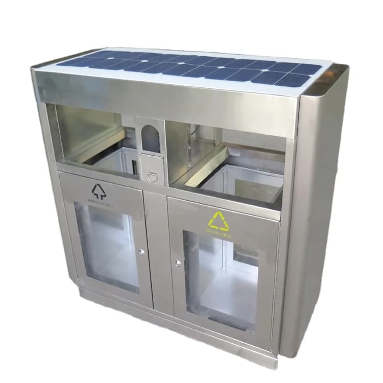 Bidone per rifiuti commerciale con bidone intelligente per esterni in acciaio inossidabile, bidone per rifiuti, con pannello solare