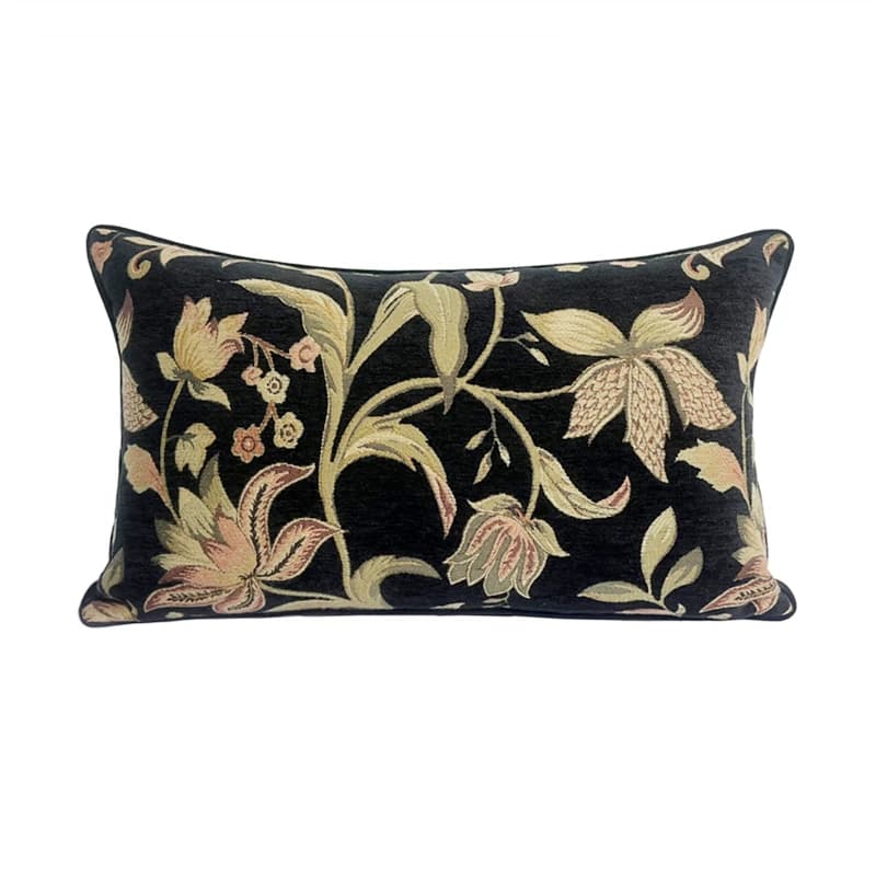 Confezione da 1 pezzo 30x50 cm moda vintage velluto nero floreale federa in vita tessuto jacquard ciniglia lombare soggiorno fodera per cuscino