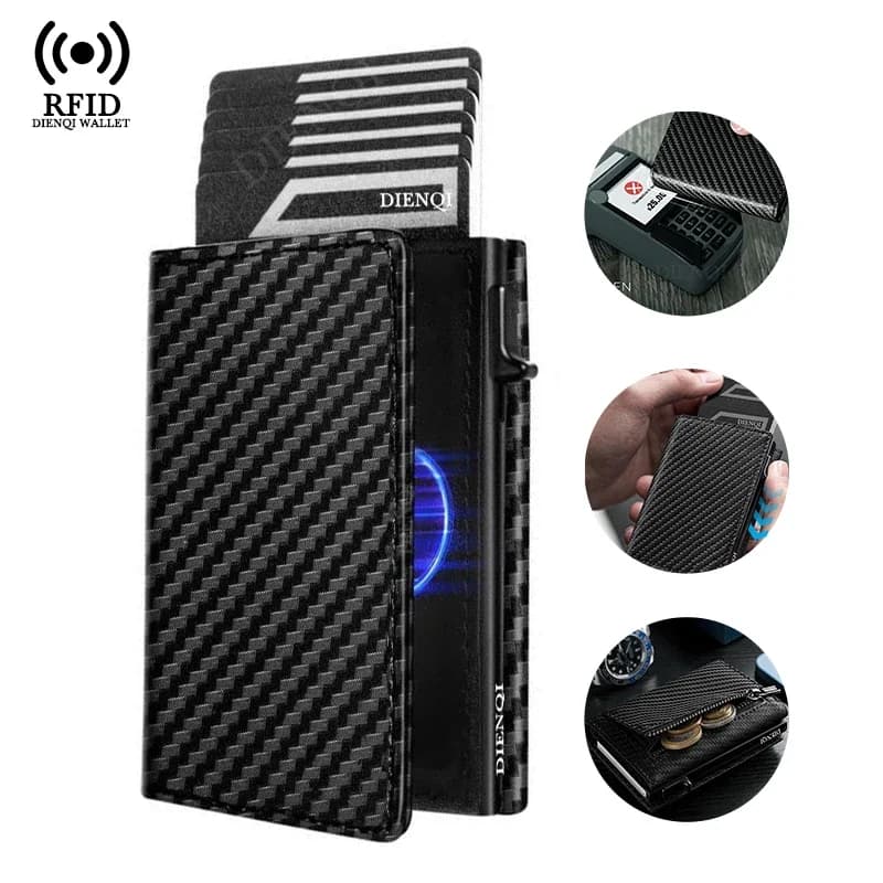 Portafogli da uomo magnetici in fibra di carbonio Rfid Luxury Brand Smart Credit Card Holder Portafoglio nero per uomo Borsa porta soldi da uomo Cartera
