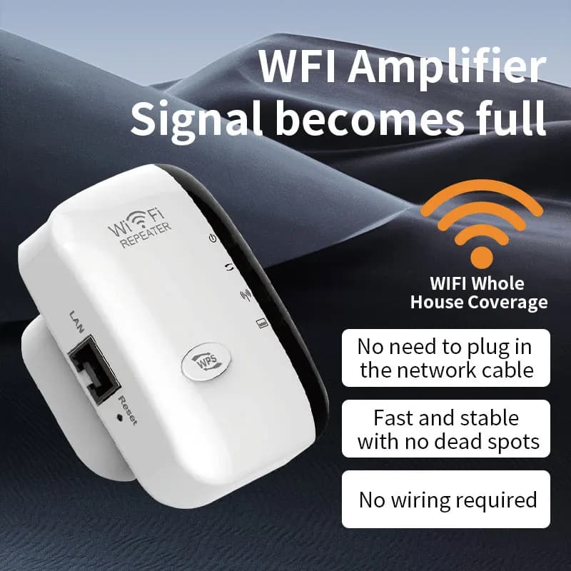 Ripetitore WiFi 2.4GHz 300Mbps, Amplificatore di Segnale Wireless, Estensore di Portata Internet con Antenne Integrate e Porta LAN