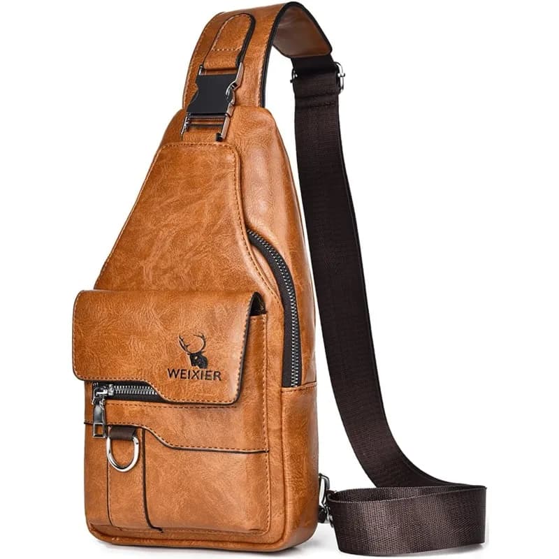 PU Leather Men's Bag Fashion Messenger Bags Large Capacity Luxury Designer Chest Bags Retro Single Shoulder Crossbody Backpacks