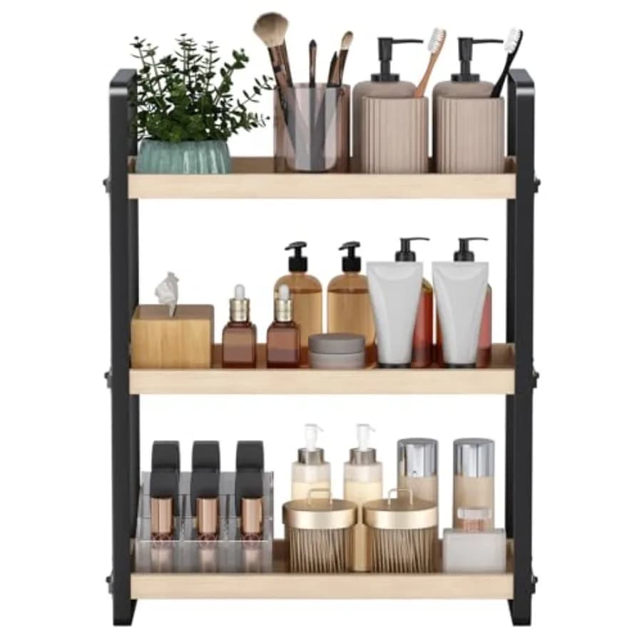 Organizer from Bagno to 3 Levels in Legno Chiaro for Lavabo and Trucchi, Salvaspazio
