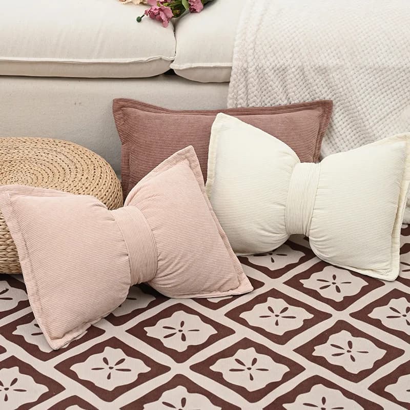 Nice pillow with bow Soft plush pillow lining Home decoration Solid color pillow lining Living room Bedroom Tatami Federa decorative