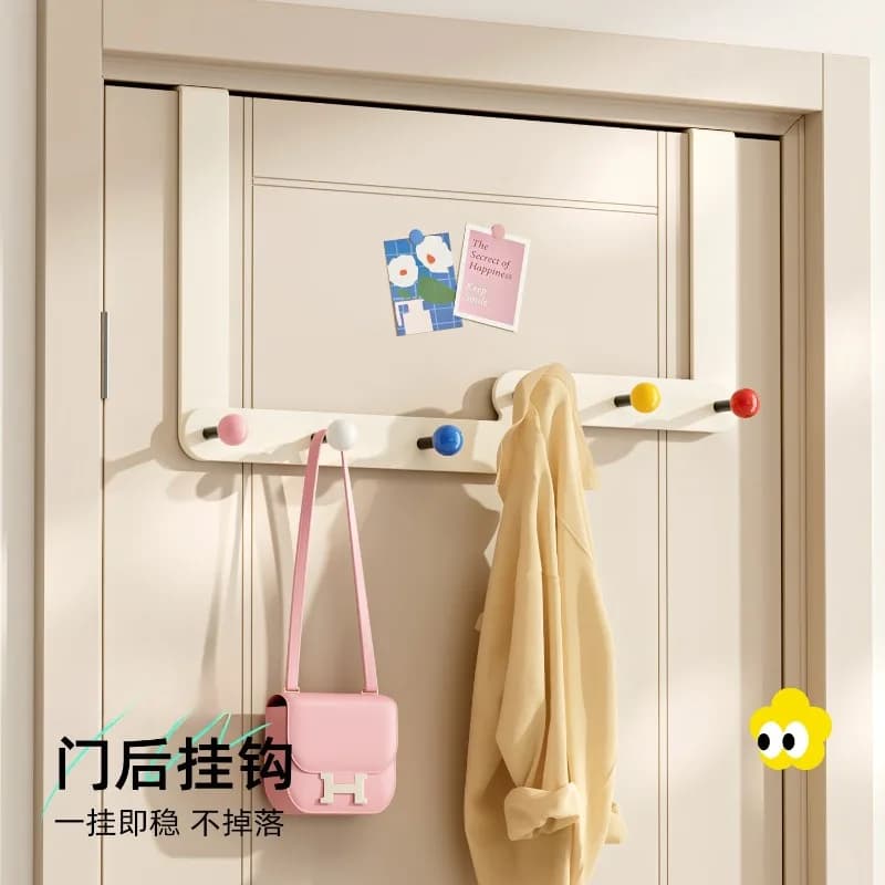 No punching of the hook behind the door, hanging hanger bedroom, clothes bag storage rack