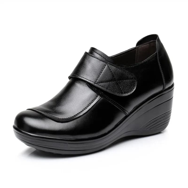 Sneakers con Tacco Alto in Vera Pelle Nera, Scarpe con Zeppa e Piattaforma per Donna, Comode e Traspiranti