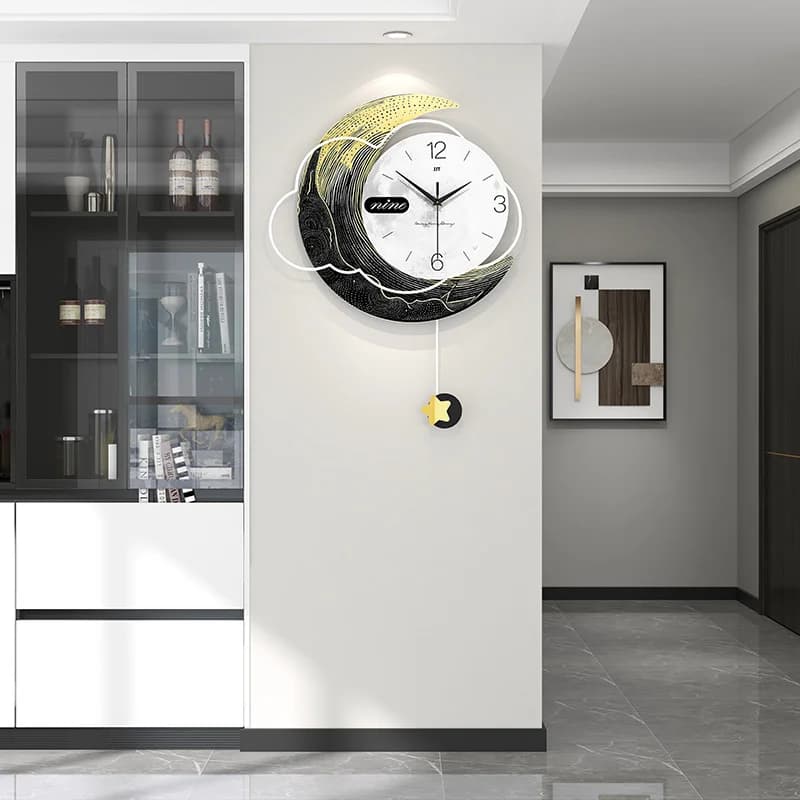 Orologio da parete per soggiorno, nuovo orologio creativo alla moda per la casa, decorazione per stelle e luna da appendere alla parete della sala da pranzo, orologio senza punzonatura