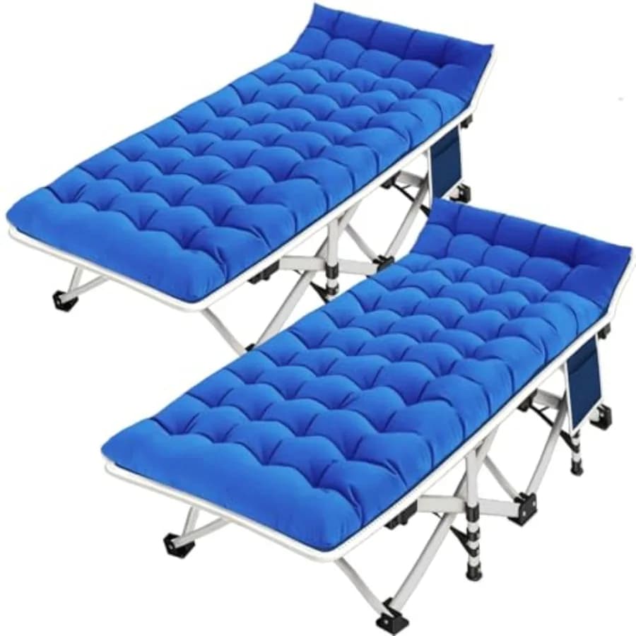 Set di 2 Lettini da Campeggio con Materasso Confortevole, Lettini Pieghevoli Resistenti per 2 Persone con Borsa per il Trasporto, per Adulti, Uso Interno ed Esterno