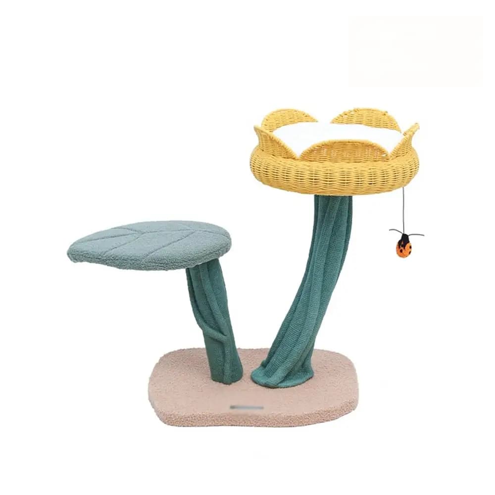 Cute Tulip Cat Tree Multi-Layer Climbing Frame with Ladybug Toy & Scratch Post for Indoor Small Cat, Customized