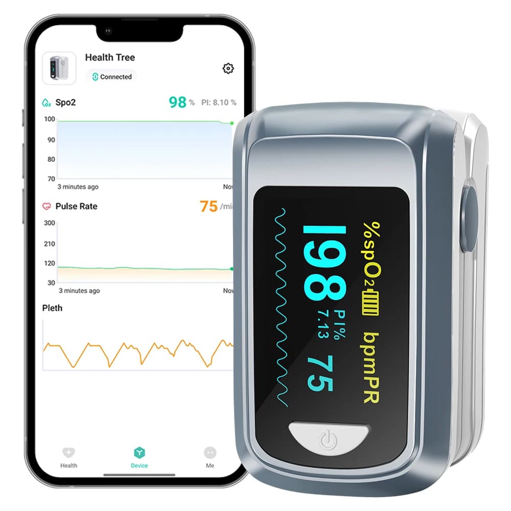 'Local Edition'HealthTree finger pulse oximeter Oxygen Saturation in Blood SpO2 PI Oximeter Oximeter Bluetooth APP Control