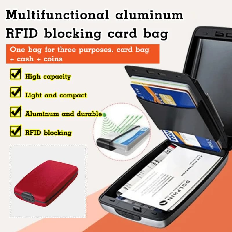 Porta carte multifunzionale con fermasoldi in alluminio RFID Porta carte di credito in alluminio Porta carte di credito alla moda Porta biglietti da visita indossabile