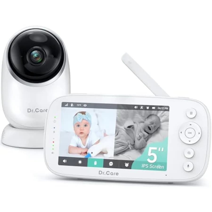 Dr.Care NovaView Video Baby Monitor 5 1080P Display a schermo diviso con batteria da 5000 mAh Visione notturna nitida VOX in tempo reale 2X 4X Zoom