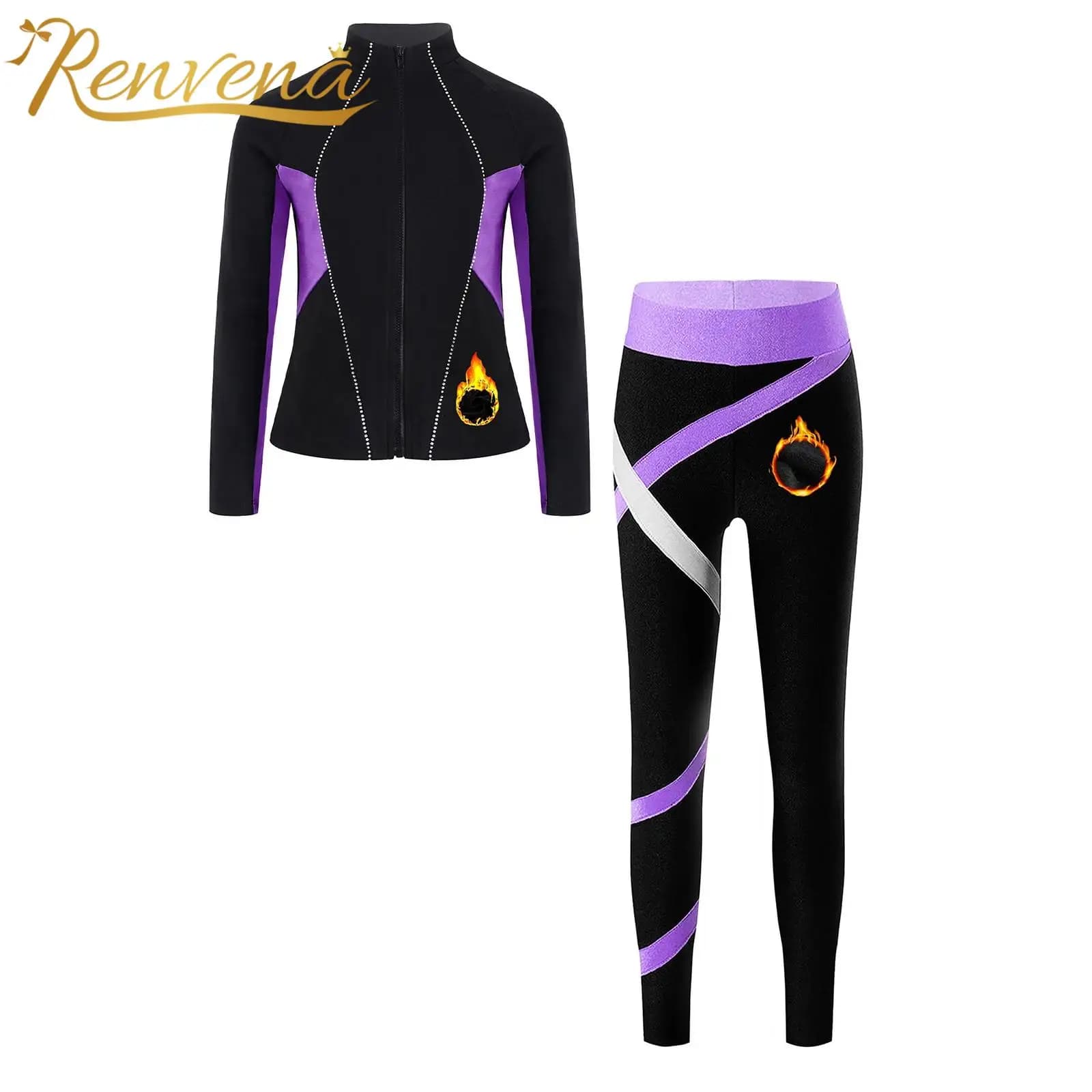 Tute da ginnastica per ragazze per bambini Foderate in pile Pattinaggio di figura Abbigliamento sportivo Set di vestiti termici per bambini Felpa con leggings