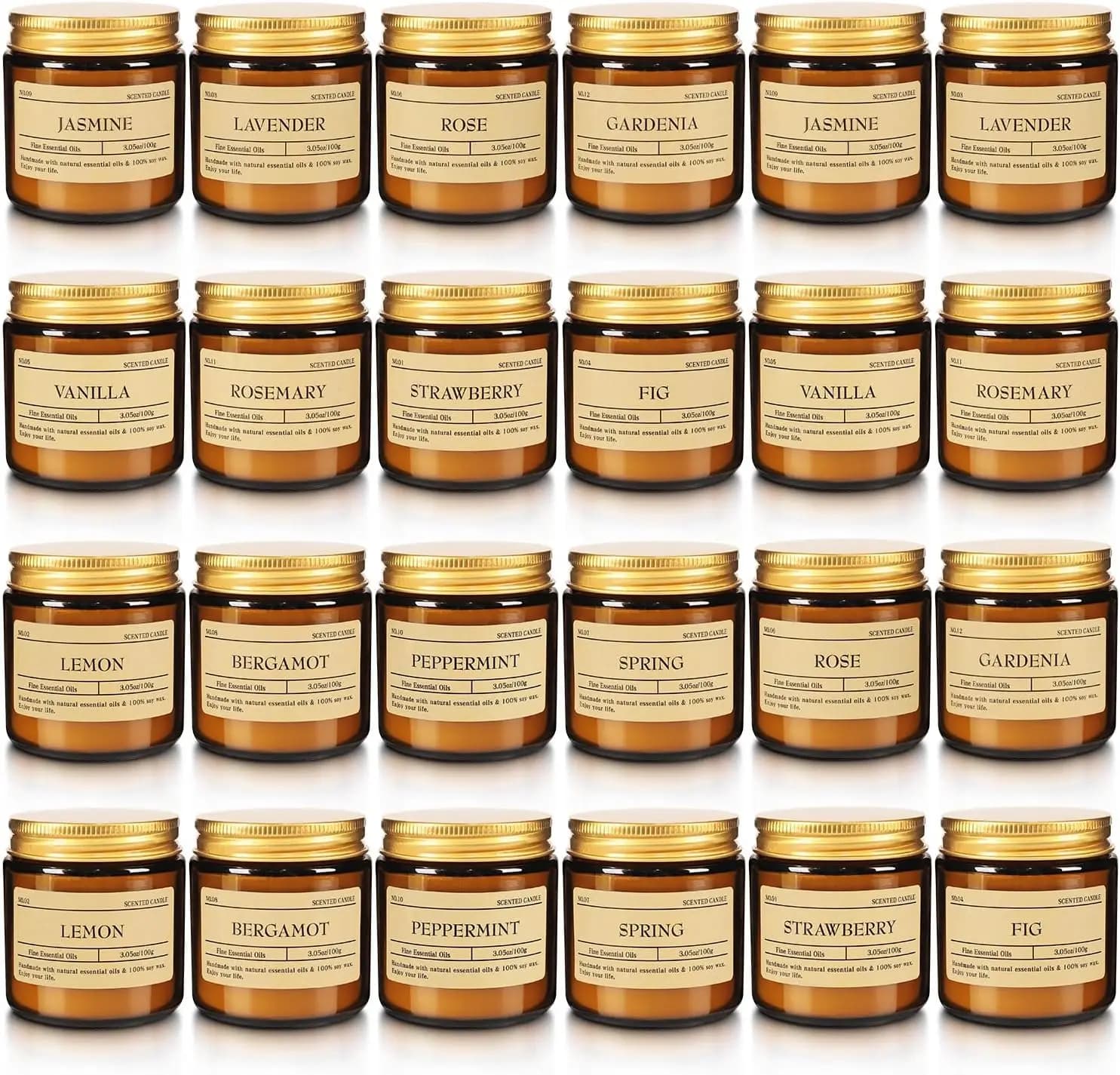 Pack of 24 perfumed soy candles, long lasting aromatherapy to relieve domestic stress and eliminate odours