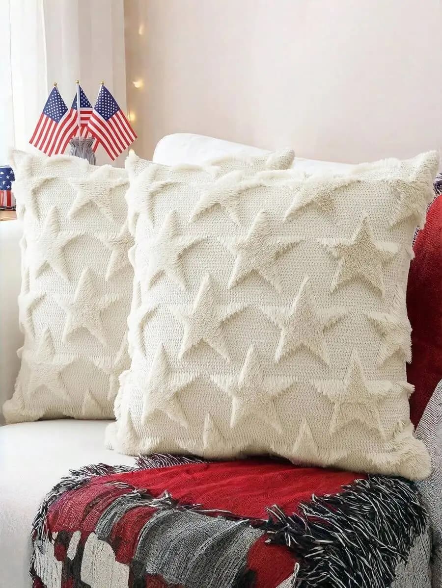 4th Of July 18x18 Inch Decorative Star Patriotic Theme Throw Pillow Cover Set Of 2, Soft Plush Material, Suitable For Independen