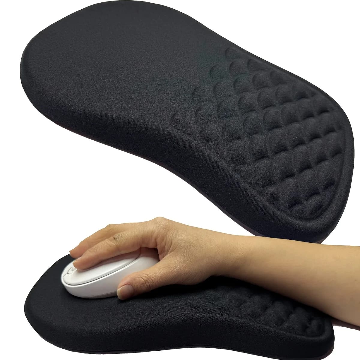 Mouse Pad, Viscoelastic Foam Wrist Support, Non-Slip PU Base, Smooth Glide, Pain Relief for Gaming & Office, Black Desk Gift