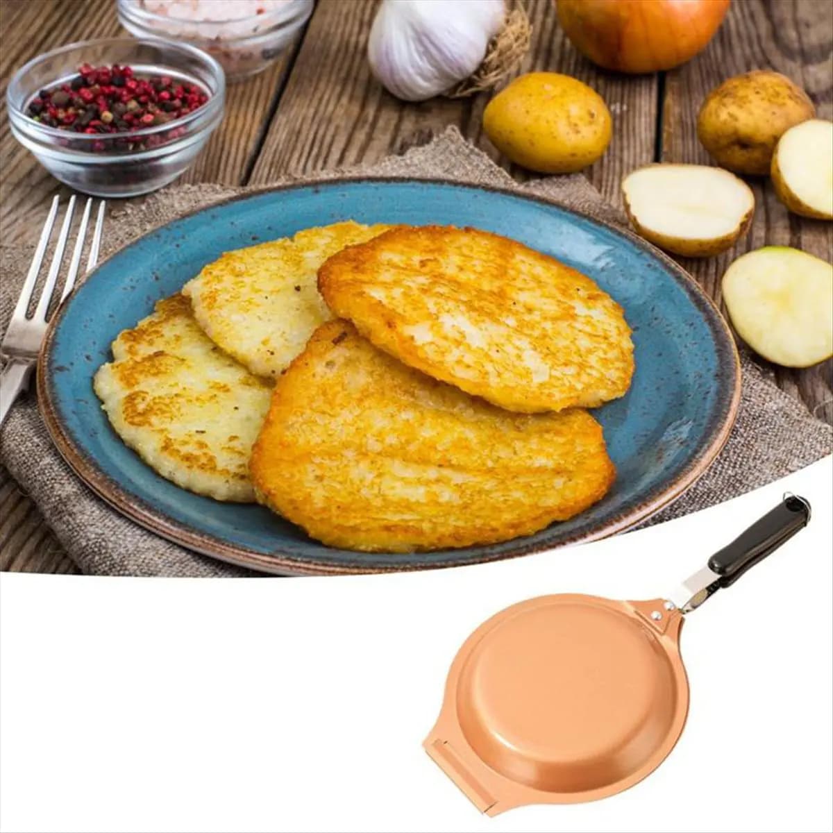 AT16 Non-Stick Frying Pan 19 cm Stainless Steel Double Omelette Pan Induction Cooker Pan for Home Camping Garden Picnic