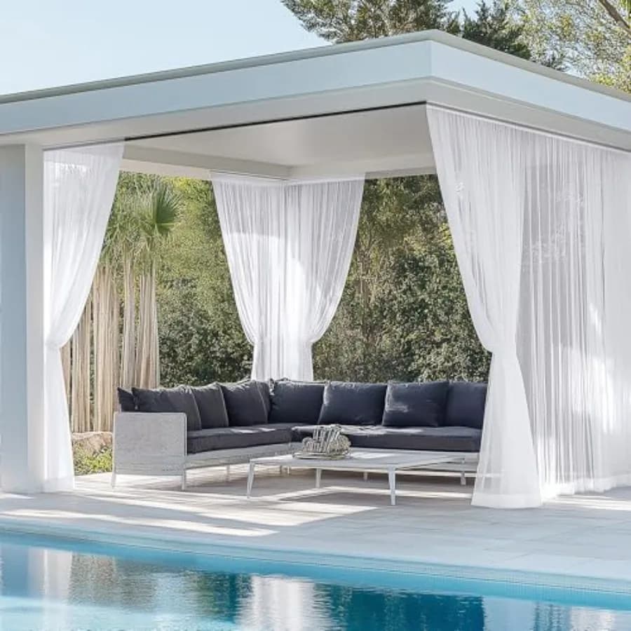 Tende velate da esterno per patio, gazebo, pergola, giardino: voile bianco impermeabile, filtro della luce, con passante per asta, 8 pannelli, 54