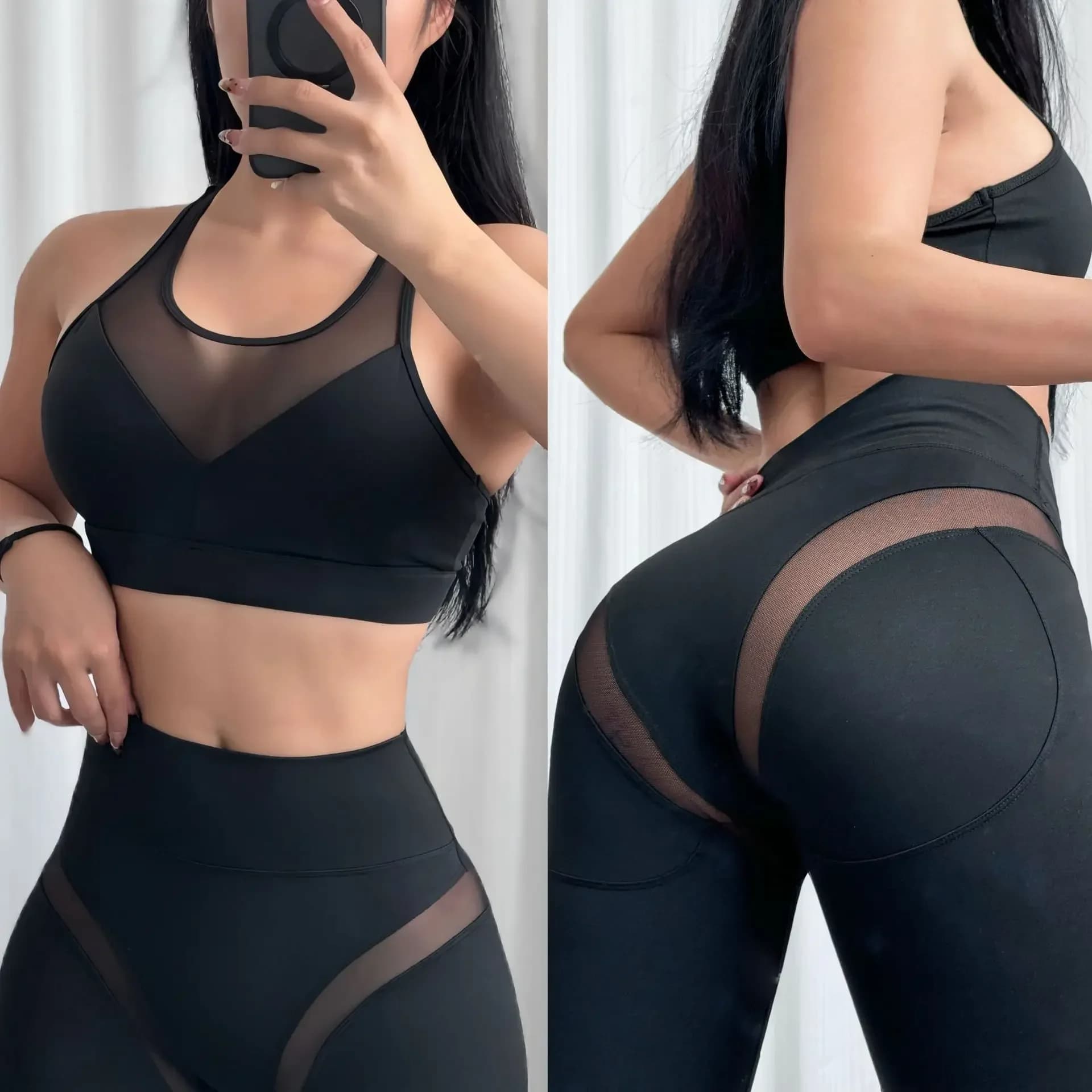 Leggings a vita alta da donna in rete leggera con inserti, ideali per fitness, yoga e pesca, effetto nudo senza imbarazzo