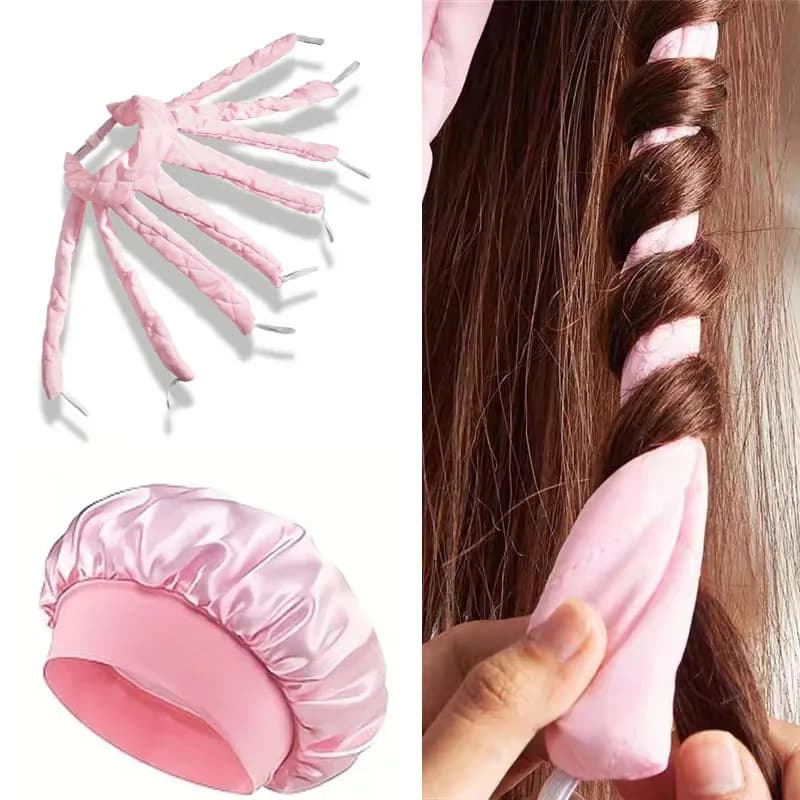 2Pcs Heatless Hair Curler & Satin Sleep Bonnet Set Overnight No Heat Curls Soft Sponge Curling Rod Frizz-Free Hair Styling Kit