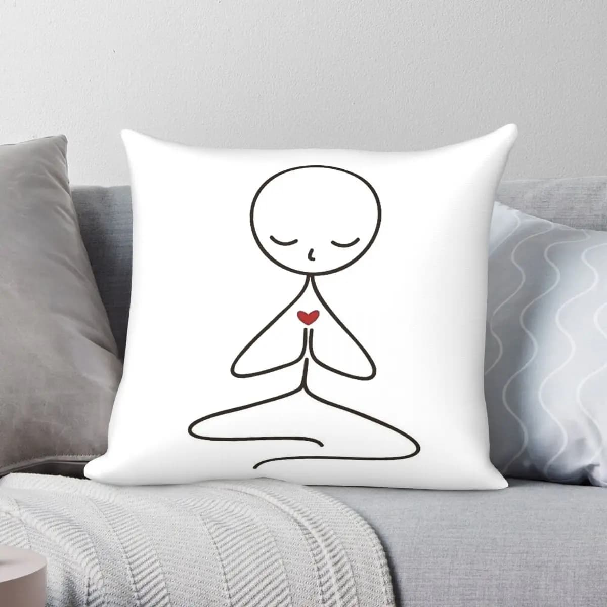 Meditating Stick Figure Square Pillowcase Polyester Linen Velvet Printed Zip Decorative Throw Pillow Case Room Cushion Case