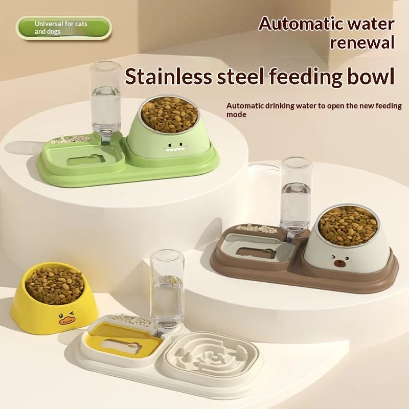Contenitore per alimenti con abbeveratoio Alimentatore per abbeveratoio per animali domestici Ciotola per gatti 3 in 1 Distributore automatico di acqua Conservazione dell'acqua Ciotola per cibo per gatti per cani da compagnia