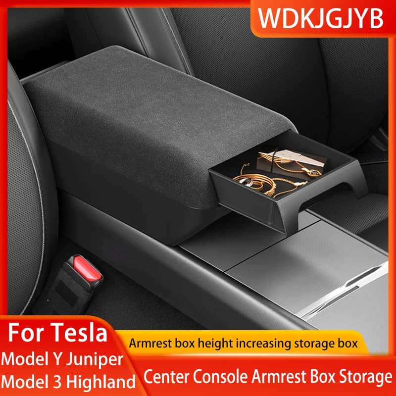 For Tesla Model Y Launch Juniper 2025 Model3 Highland 2024 Center Console Arm Rest Lid Armrest Box Height Increasing Storage Box