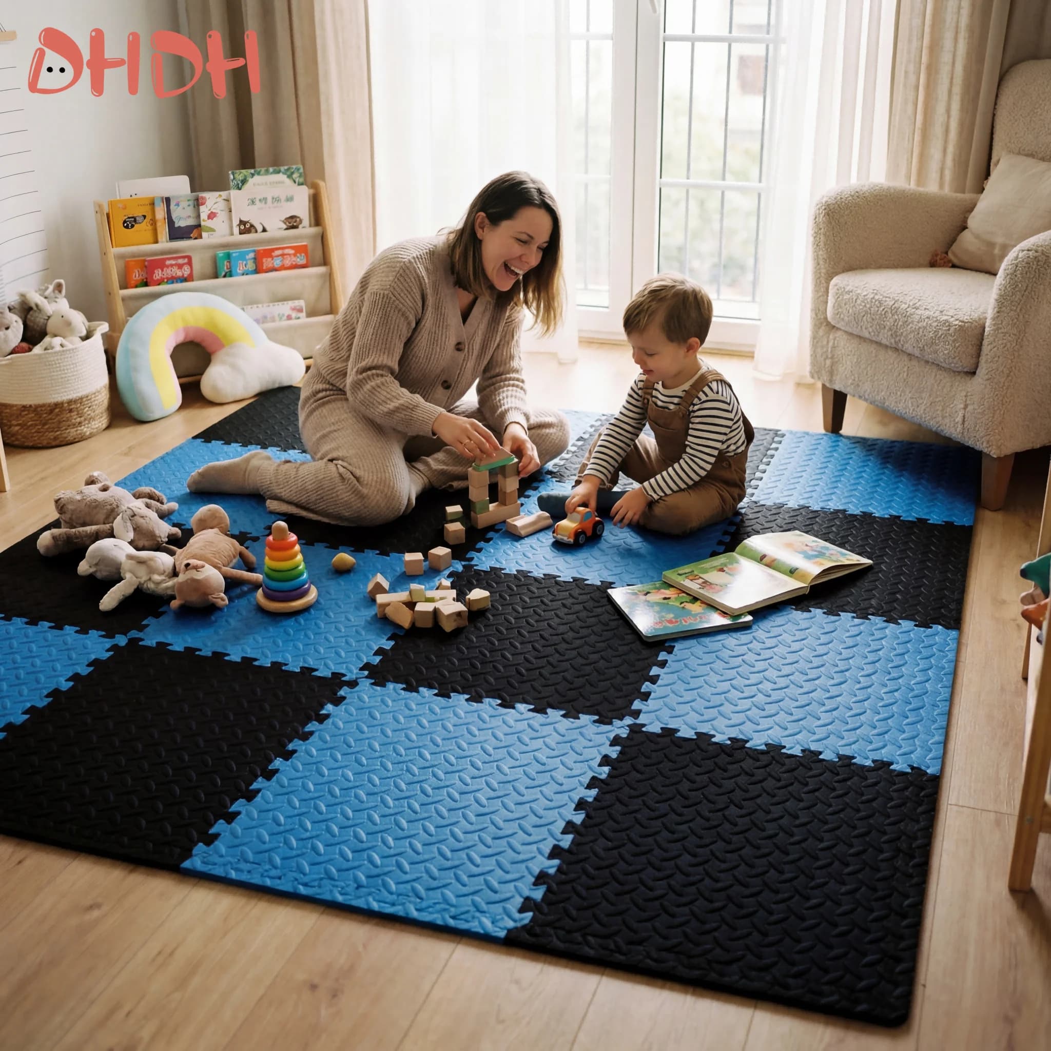 Tappetino Puzzle in EVA 30x30cm – Tappeto Spesso per Bambini, Antiscivolo e Impermeabile, Piastrelle per Gattonare, Tappeto in Schiuma a Incastro