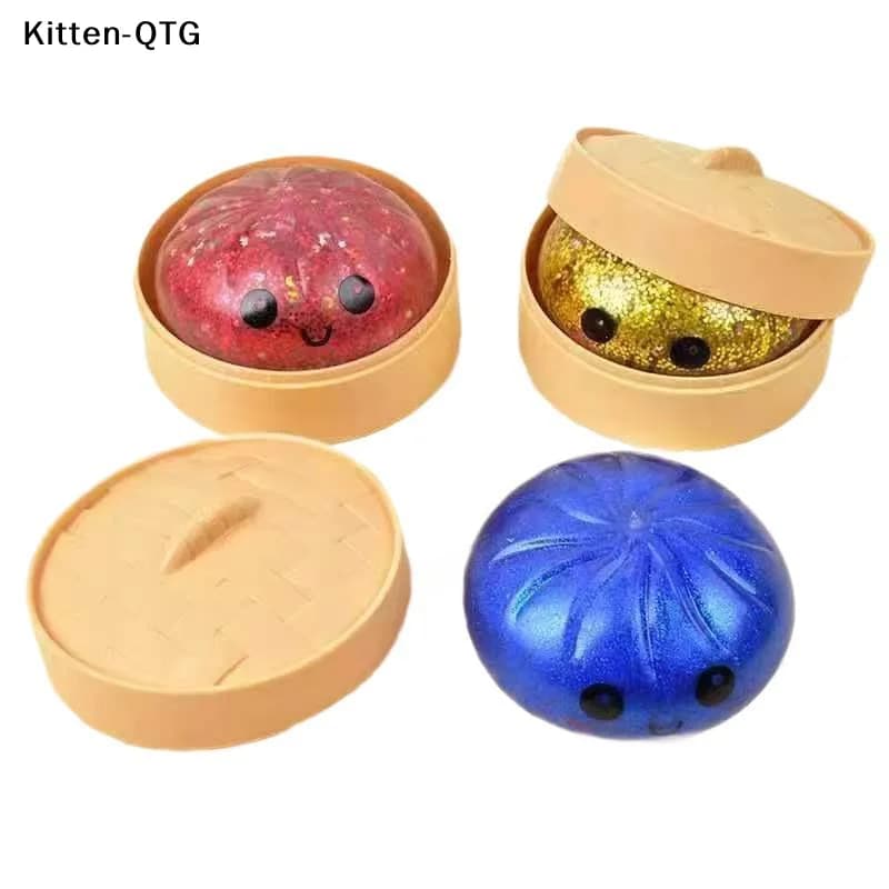 NEW Realistic Giant Dumpling Squeeze Toy With Steamer Soft TPR Dough Ball Decompression Stress Relief Toy Funny Creative Gift