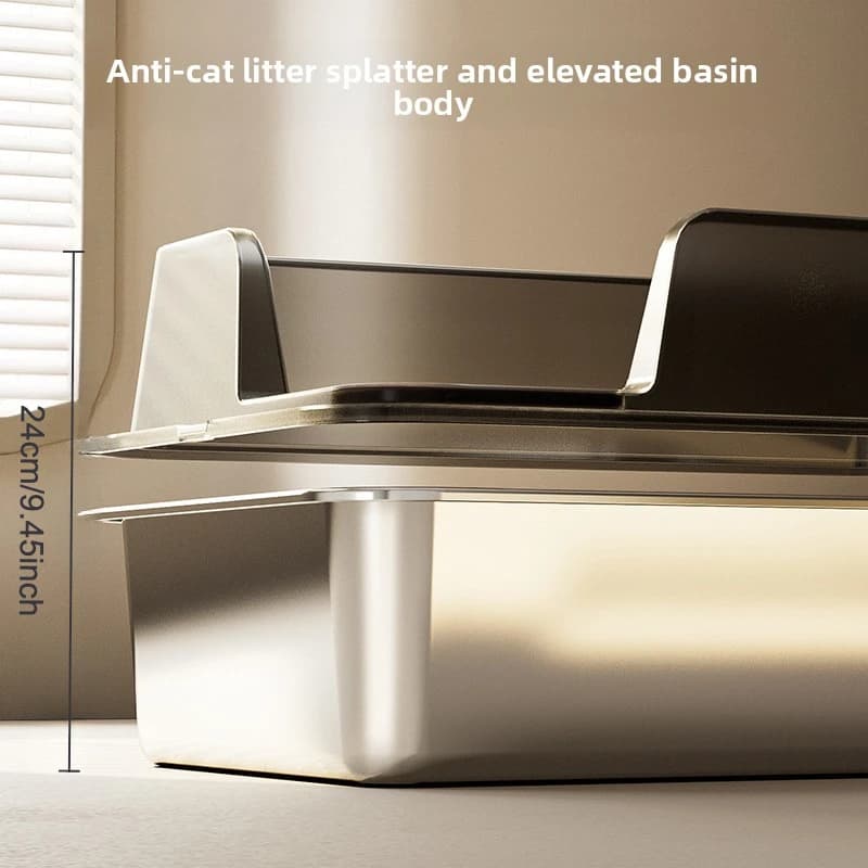 Lettiera per gatti in acciaio inossidabile Tipo aperto Recinzione alta Extra Large Anti-Splash Toilette per gatti semichiusa profonda Forniture per animali domestici