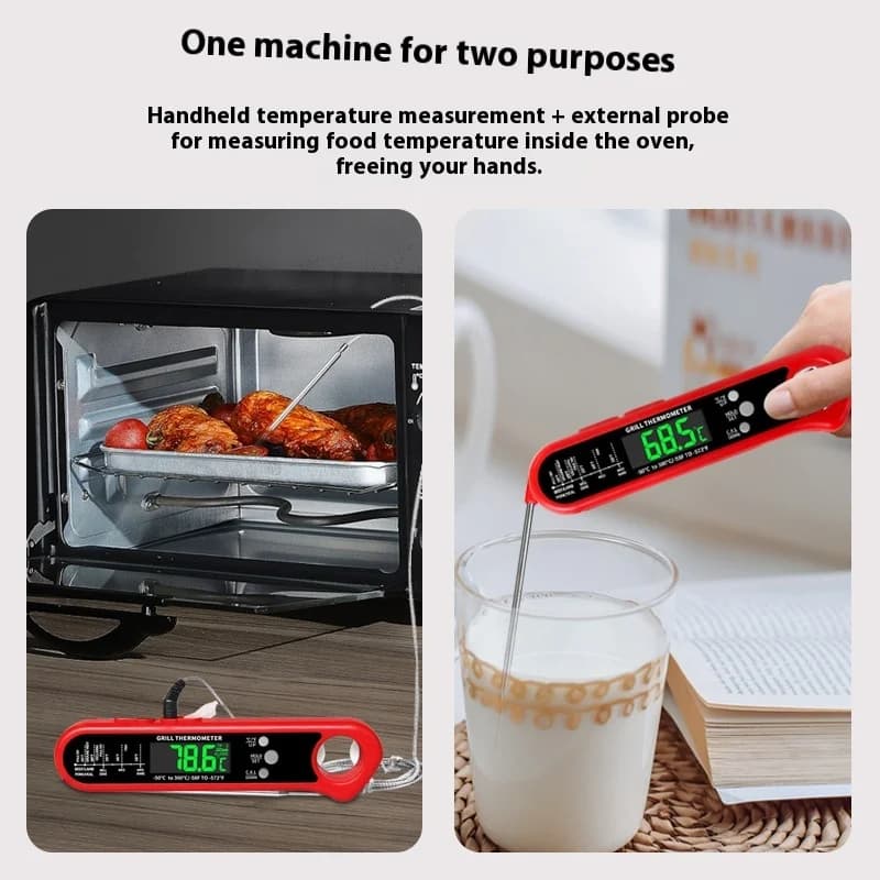 Termometro Digitale da Cucina per Carne, BBQ, Forno e Olio da Frittura con Doppia Sonda, Allarme e Timer