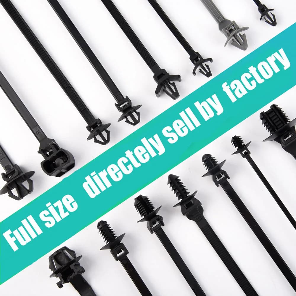 Fascetta per cavi per motocicletta in plastica di nylon Fascetta per cablaggio per auto Clip di fissaggio per montaggio a spinta Fascetta nera con foro per vite