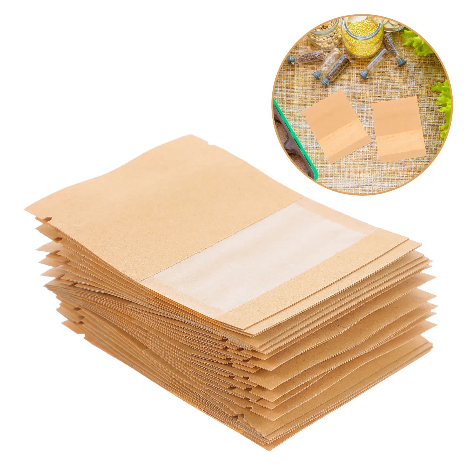 100Pcs Seed Envelopes Kraft Small Clear Window Sealable Envelopes for Flower vegetable Storage Garden Seed Holder