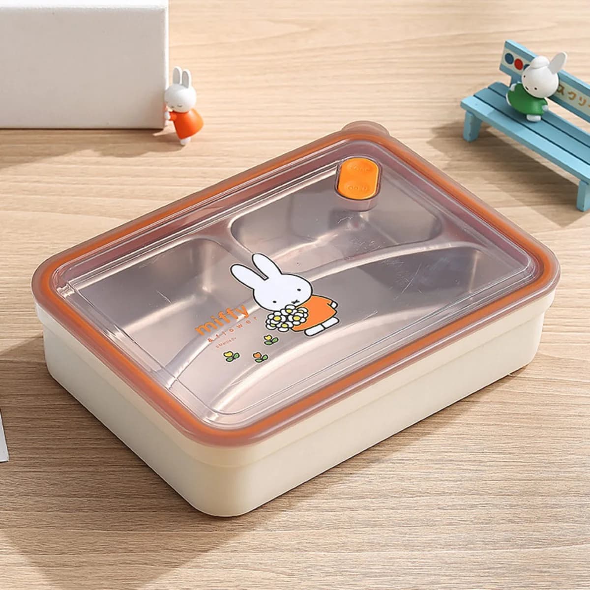 Kawaii Miffy Compartment 304 Stainless Steel Dinner Plate Water Warm Portable Food Container With Cover For Canteen Office Use