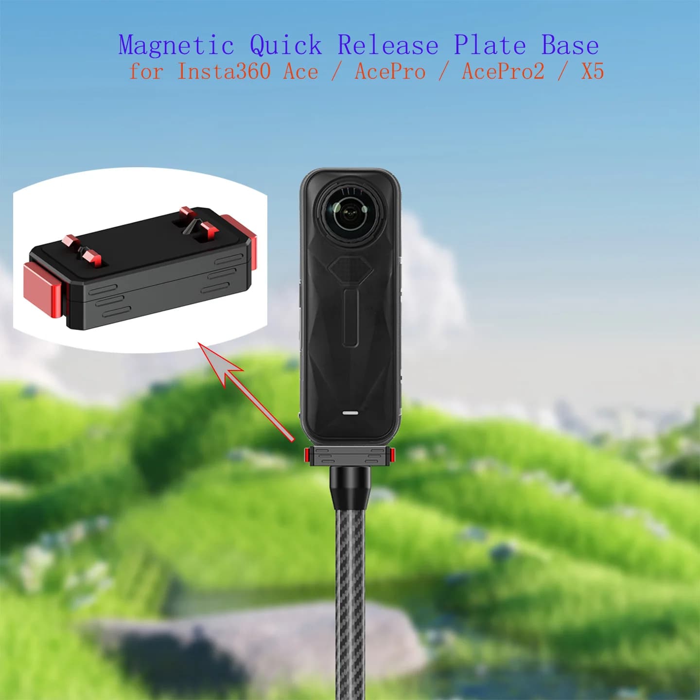 Base magnetica a sgancio rapido per supporto fotocamera Insta360 X5 / Ace Pro / Ace Pro2 Staffa di montaggio per treppiede con testa a sfera da 1/4 fori 17/25 mm