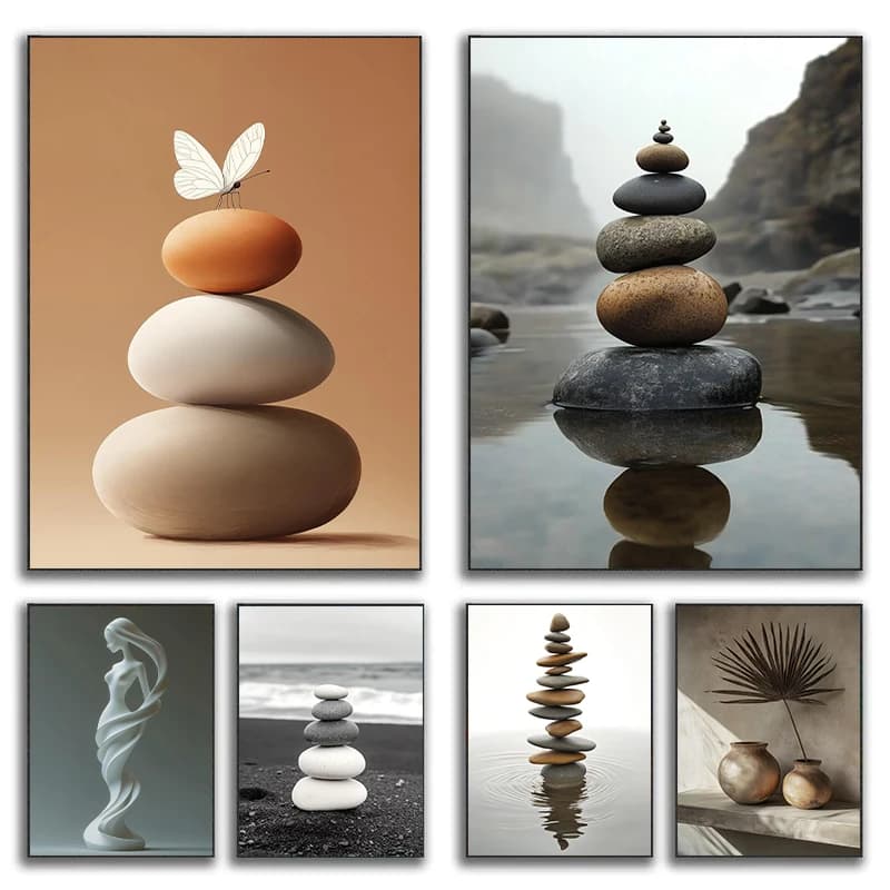 Classic Zen Stone Still Life Posters Prints Canvas Printing Modern Wall Art Picture for Yoga Studio Living Room Home Decor Gifts