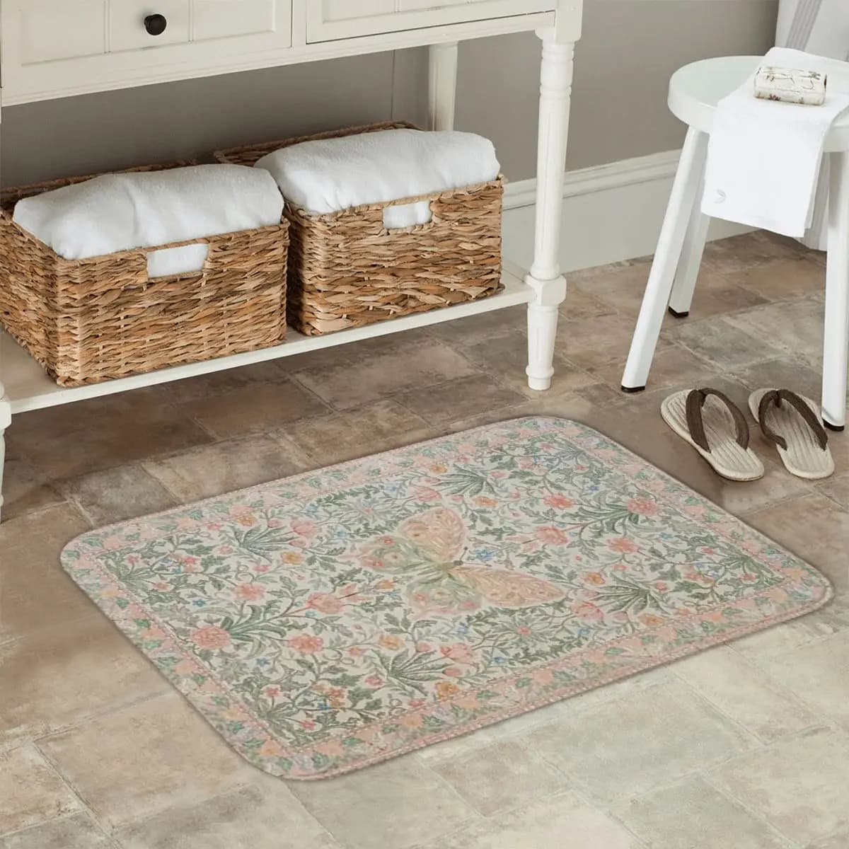 Farfalla floreale Rosa Estetica floreale ornata Zerbino gotico Ingresso cucina Tappetino per casa Tappeto antiscivolo per tappetino
