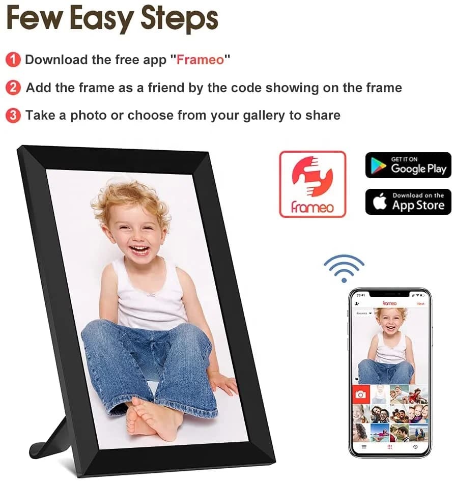 Cornici Digitali WiFi da 10.1 Pollici, Cornice Digitale con Caricamento Immagini da Ogni Lato Tramite App Frameo (Supporto Personalizzazione)
