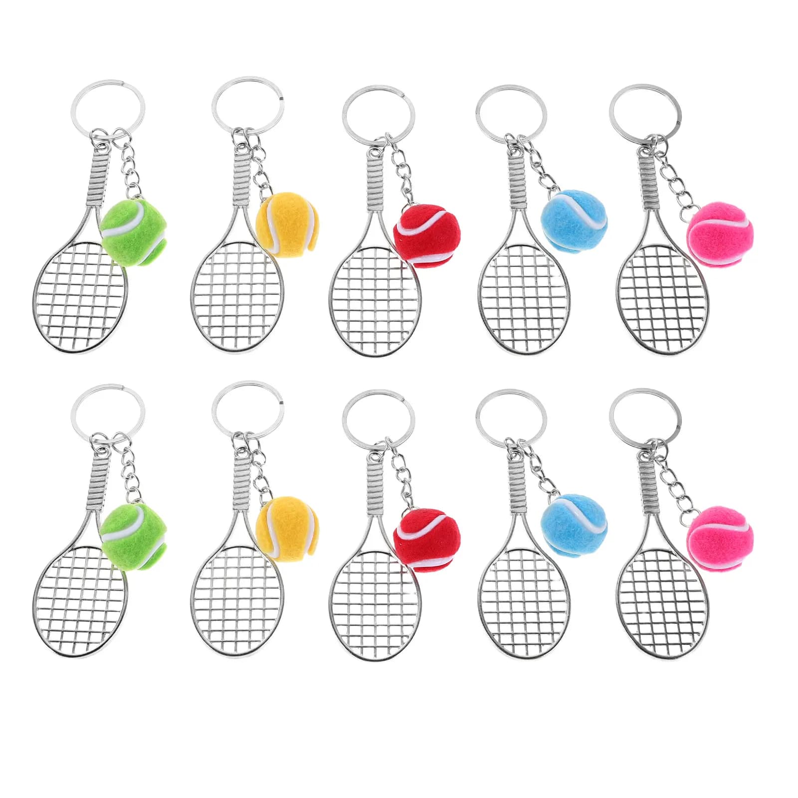 Set di 10 Portachiavi a Forma di Racchetta da Tennis con Mini Pallina, Gadget per Feste Sportive, Ciondoli per Zaini e Borse, Accessori Scolastici