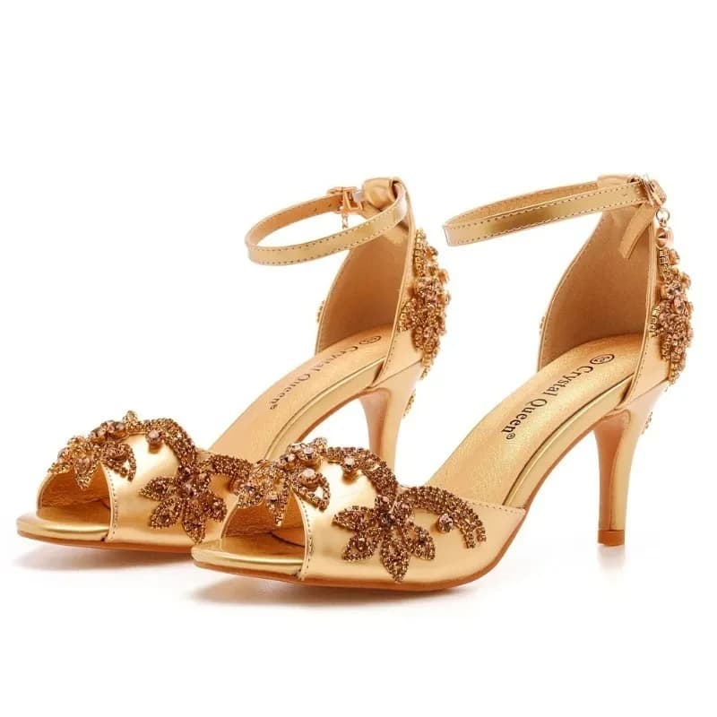 Fashion Design Women's Shoes, Luxury Sandals with Rhinestones and High Heels, Elegant Bride Shoes, Sandalias Mujer